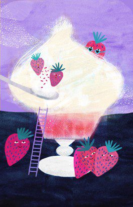 illustration of an ice cream cup with various strawberries 