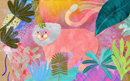 colorful illustration of a lion in the jungle 
